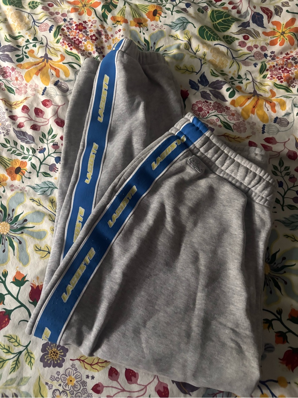 Lacoste limited edition tennis alligator gray jogger sweatpants with blue stripe